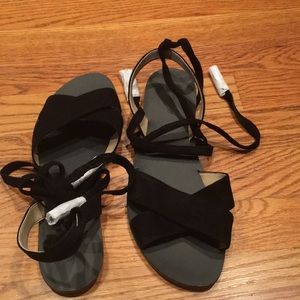 Jcrew Black Suede Ankle Tie Sandals